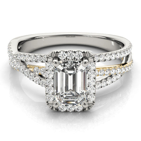 Yellow gold Round Cut Halo Split Shank Prong Setting Ring