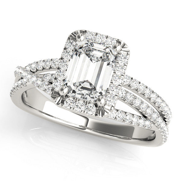 Platinum Oval Cut Halo Split Shank Prong Setting Ring