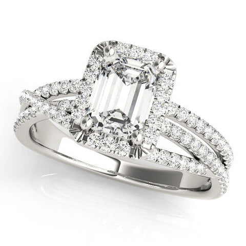 White gold Princess Cut Halo Split Shank Prong Setting Ring