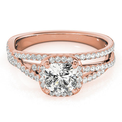 Rose gold Cushion Cut Halo Split Shank Diamond Ring with Four-Prong Setting