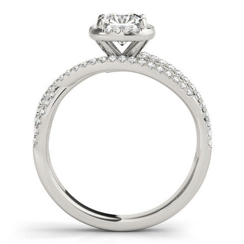 White gold Cushion Cut Halo Split Shank Diamond Ring with Four-Prong Setting