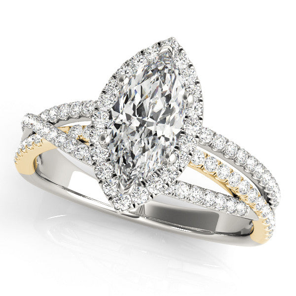 Yellow gold Marquise Halo Split-Shank Diamond Ring with Prong Setting