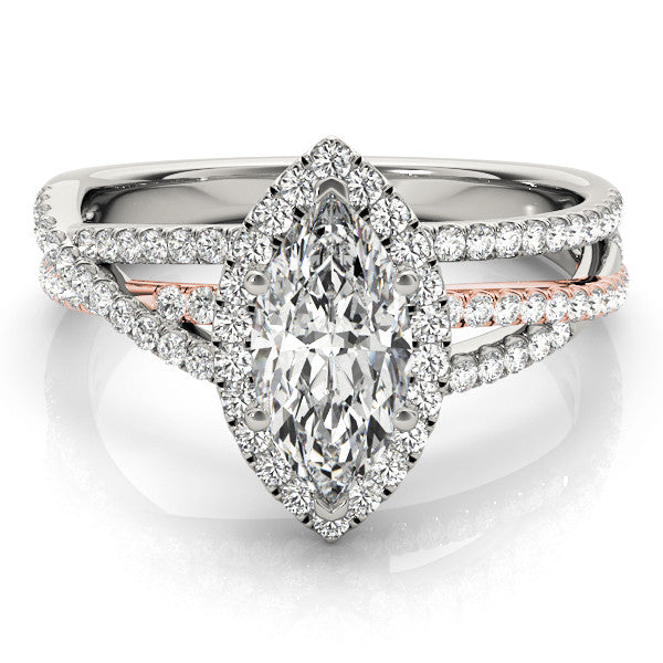 Rose gold Marquise Halo Split-Shank Diamond Ring with Prong Setting