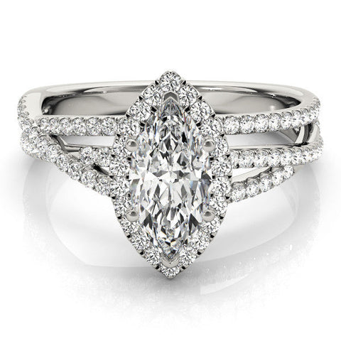 White gold Marquise Halo Split-Shank Diamond Ring with Prong Setting