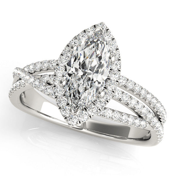White gold Marquise Halo Split-Shank Diamond Ring with Prong Setting