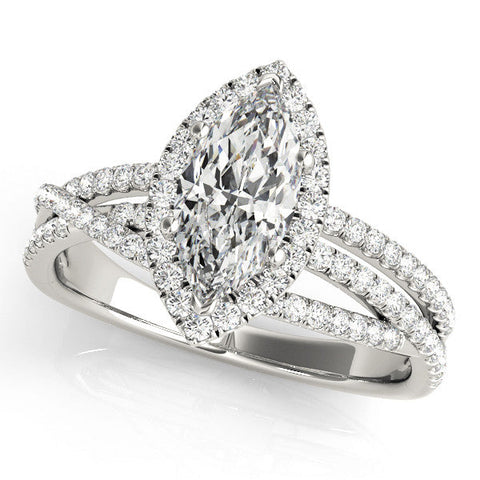 White gold Marquise Halo Split-Shank Diamond Ring with Prong Setting