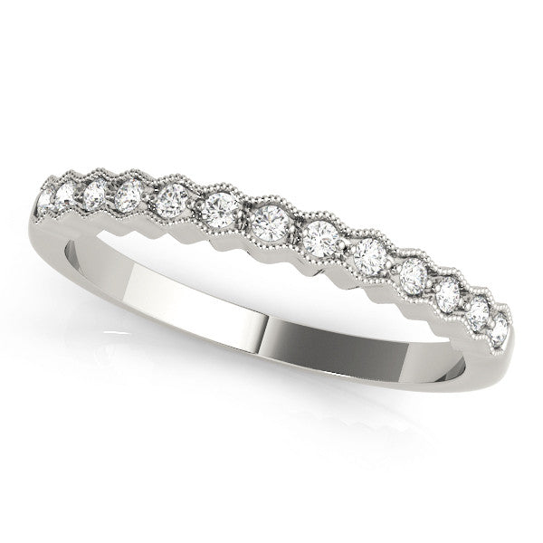 White gold Milgrain Round Diamond Scalloped Eternity Band