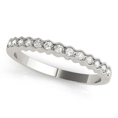 Silver Milgrain Round Diamond Scalloped Eternity Band