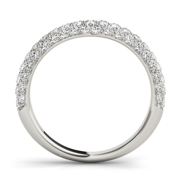 White gold Three-Row Round Diamond Pavé Eternity Band with Shared Prong Setting