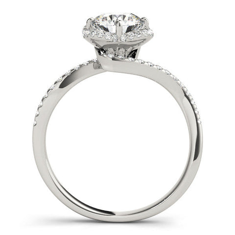 White gold Round Halo Diamond Engagement Ring with Twisted Pave Band and Four-Prong Setting