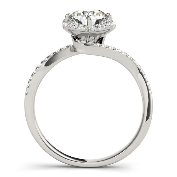 Platinum Round Halo Diamond Engagement Ring with Twisted Pave Band and Four-Prong Setting