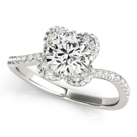 Platinum Round Halo Diamond Engagement Ring with Twisted Pave Band and Four-Prong Setting