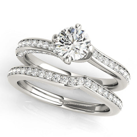 Silver Round Solitaire Diamond Twist Band with Pavé Setting and Four-Prong Setting