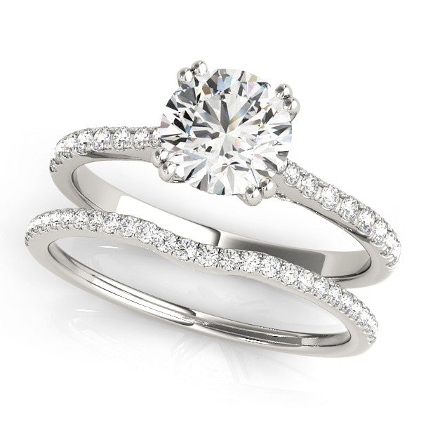 Silver Heart Solitaire Pave Diamond Engagement Ring with Prong Setting