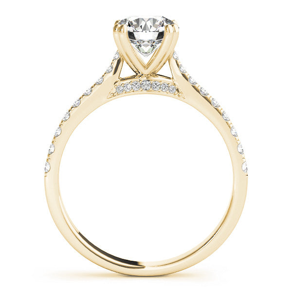 Yellow gold Emerald Solitaire Pave Diamond Engagement Ring with Prong Setting