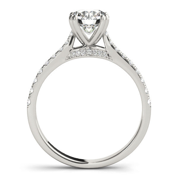Silver Pear Solitaire Pave Diamond Engagement Ring with Prong Setting