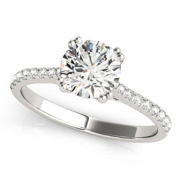Silver Pear Solitaire Pave Diamond Engagement Ring with Prong Setting