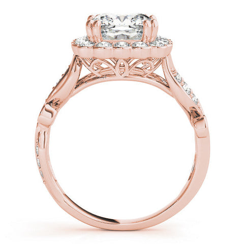 Rose gold Cushion Halo Diamond Ring with Vintage Split Shank and Four-Prong Setting