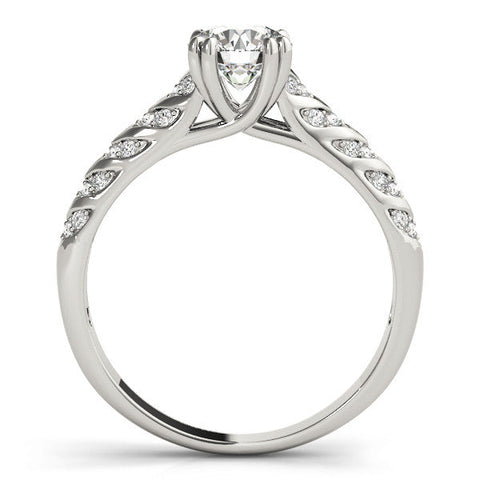 Platinum Round Solitaire Chevron Pave Diamond Engagement Ring with Six-Prong Setting