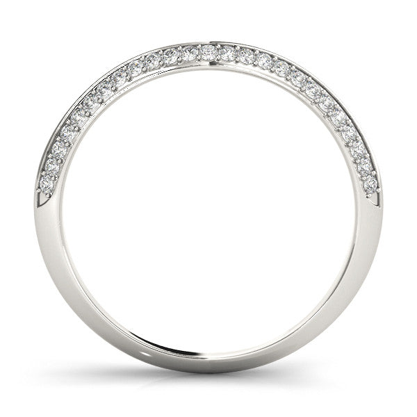 Platinum Pavé Round Diamond Wave Band with Shared Prong Setting