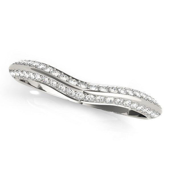 Silver Pavé Round Diamond Wave Band with Shared Prong Setting
