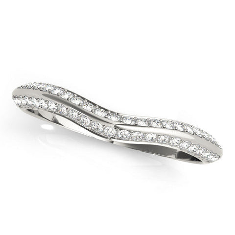 Silver Pavé Round Diamond Wave Band with Shared Prong Setting