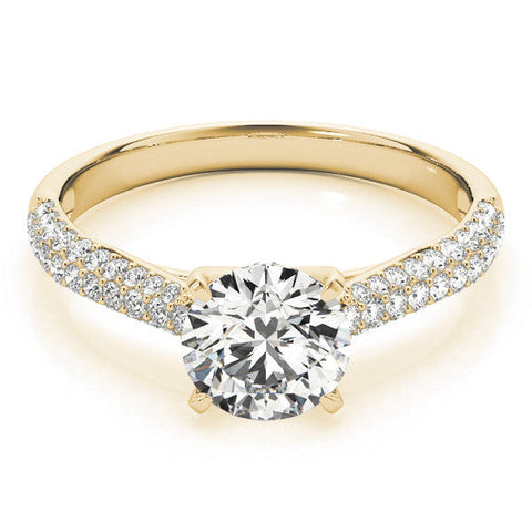Yellow gold Round Cut Diamond Pavé Band Solitaire Ring with Four-Prong Setting