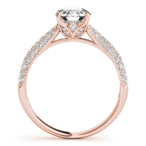 Rose gold Round Cut Diamond Pavé Band Solitaire Ring with Four-Prong Setting