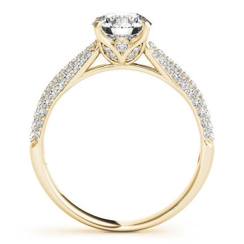 Yellow gold Round Cut Diamond Pavé Band Solitaire Ring with Four-Prong Setting