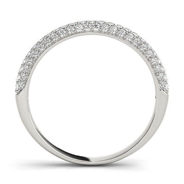 Silver Round Diamond Pave Set Eternity Band with Shared Prong Setting