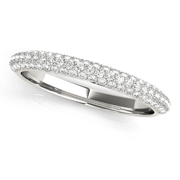 Silver Round Diamond Pave Set Eternity Band with Shared Prong Setting