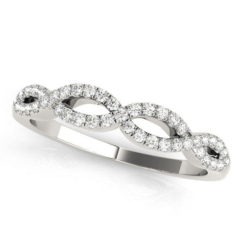 White gold Infinity Twist Diamond Pavé Band with Round Stones and Prong Setting