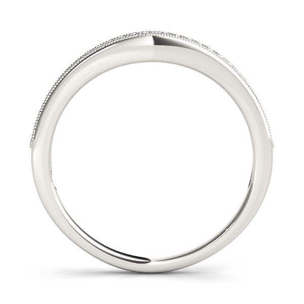 Platinum Pavé Round Diamond Contour Band with Milgrain Edge
