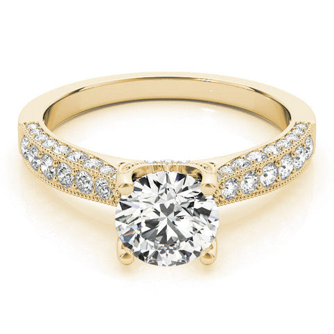 Yellow gold Round Cut Diamond Pave Band with Four-Prong Setting