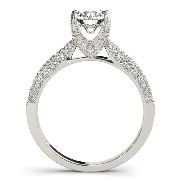 Silver Round Cut Diamond Pave Band with Four-Prong Setting