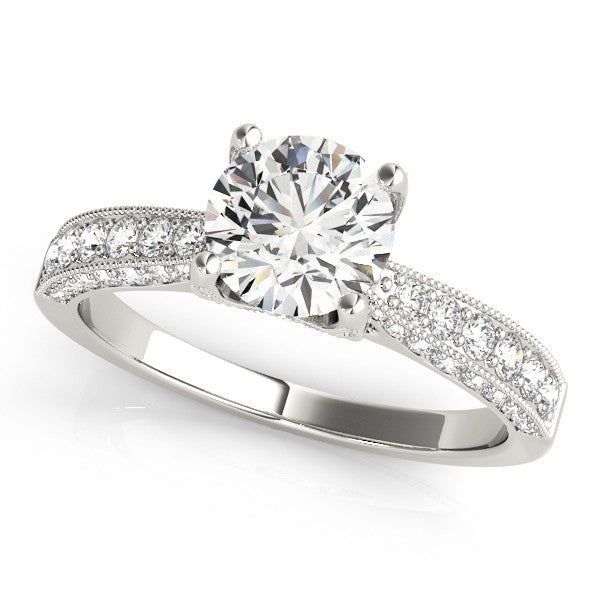 Platinum Round Cut Diamond Pave Band with Four-Prong Setting