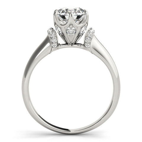 White gold Round Brilliant Solitaire Cathedral Engagement Ring with Pave Accents