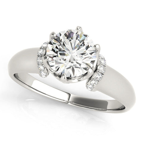 Platinum Round Brilliant Solitaire Cathedral Engagement Ring with Pave Accents