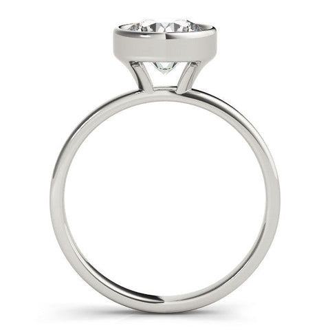 White gold Bezel Set Round Solitaire Ring with Plain Band