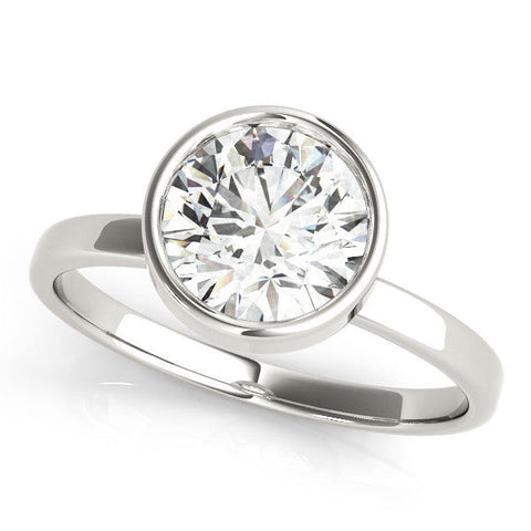 White gold Bezel Set Round Solitaire Ring with Plain Band