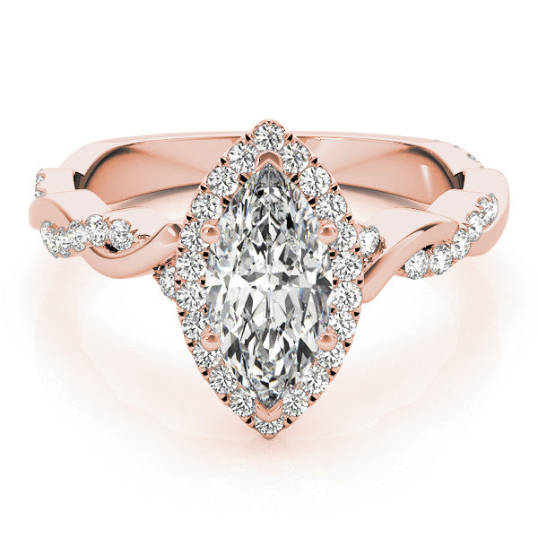 Rose gold Marquise Halo Twisted Band Prong Setting Ring