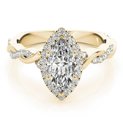 Yellow gold Marquise Halo Twisted Band Prong Setting Ring