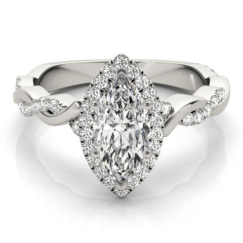 Silver Marquise Halo Twisted Band Prong Setting Ring