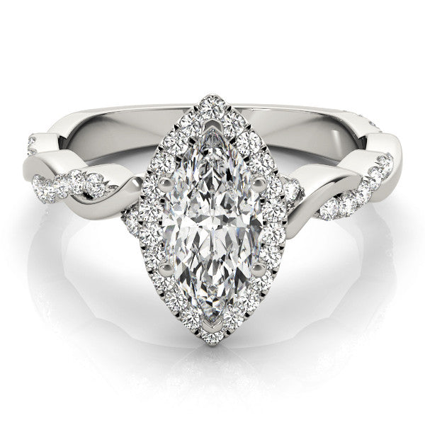 White gold Marquise Halo Twisted Band Prong Setting Ring