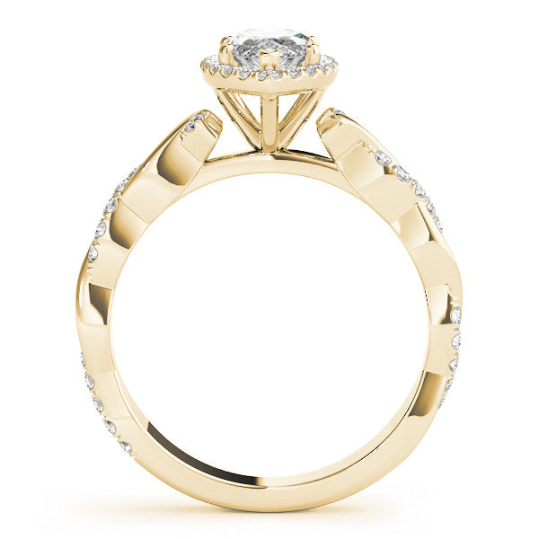Yellow gold Marquise Halo Twisted Band Prong Setting Ring