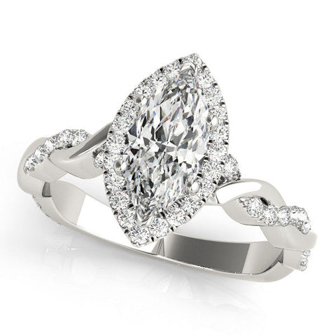 White gold Marquise Halo Twisted Band Prong Setting Ring