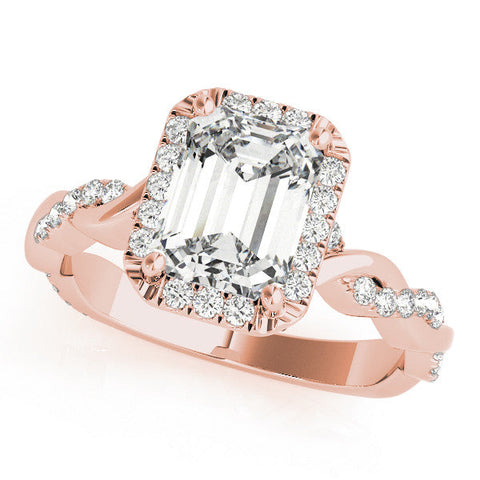 Rose gold Round Cut Halo Twisted Band Four-Prong Ring