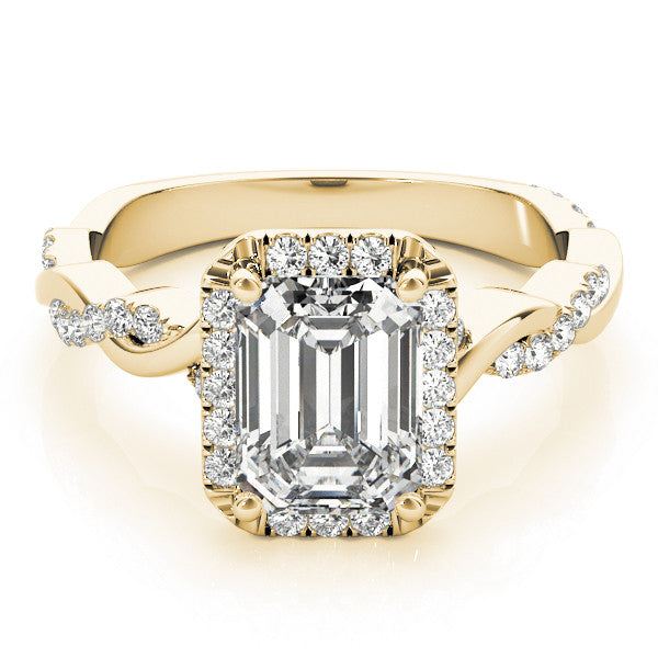 Yellow gold Cushion Cut Halo Twisted Band Four-Prong Ring