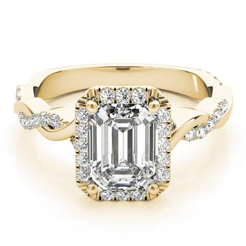 Yellow gold Round Cut Halo Twisted Band Four-Prong Ring