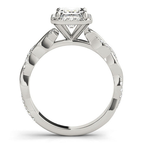 White gold Radiant Cut Halo Twisted Band Four-Prong Ring